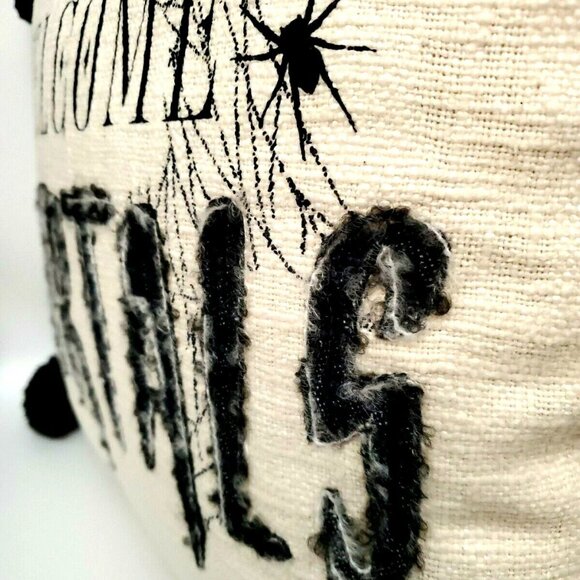 Place and Time Halloween Throw Pillow with Tassels "Welcome Mortals" - Picture 6 of 12